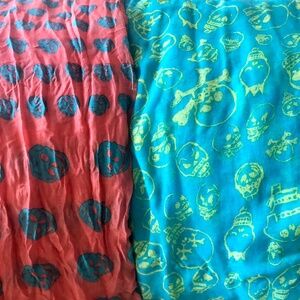 Long Kooky Scull Scarves/Wraps 1-Turquoise, 1- Tangerine